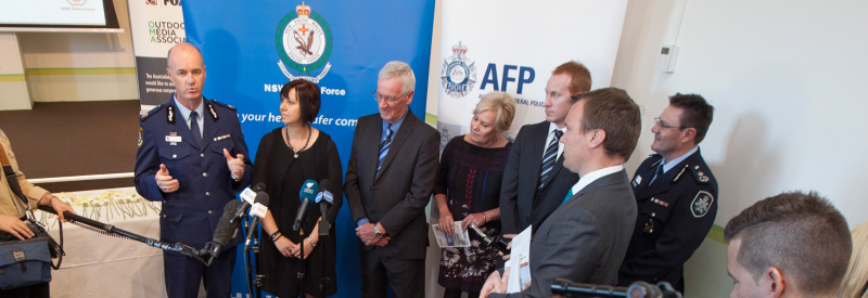 Media scrum following the launch of National Missing Persons Week 2015