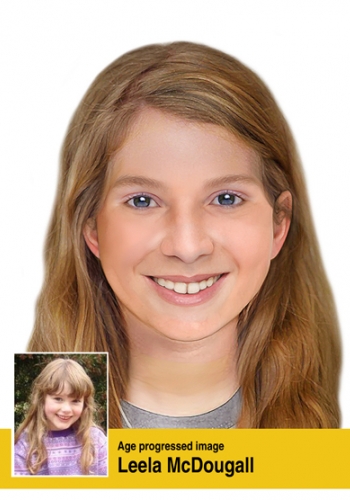 Age progressed image of Leela McDougall